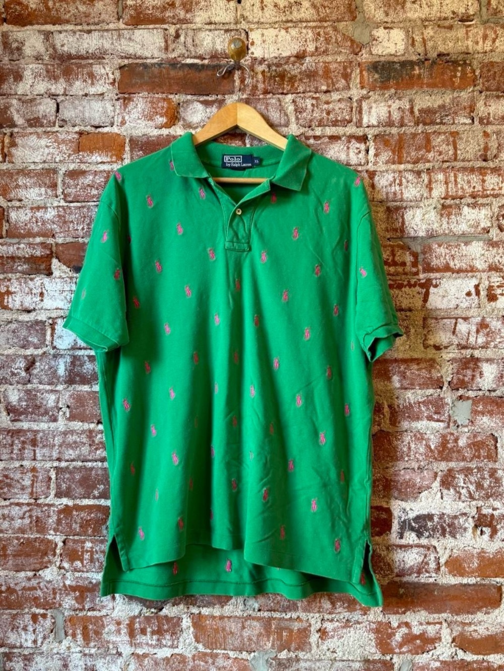 Ralph Lauren Green Polo with Pink Pony Embroidery
